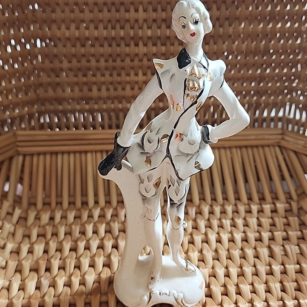 Vintage 1950's Wales Porcelain Figurine 8" Tall Victorian Gold Trim